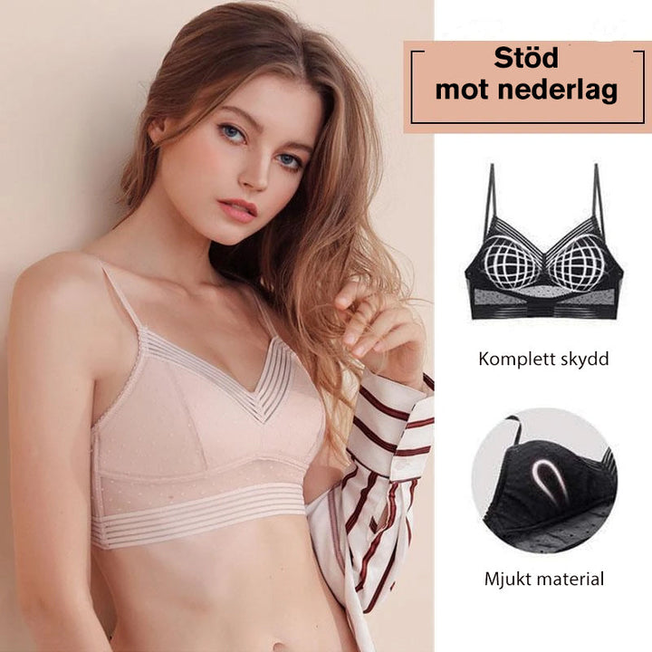 "Kvinnors lyft-bh med låg rygg, krämvit, sömlös design, perfekt för rygglösa kläder, ger maximal komfort och stöd."