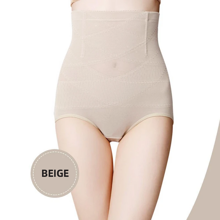 "Kvinnors shapewear bodysuit, beige, höjlyft, sömlös design, andningsbart material, främre och bakre vyer"