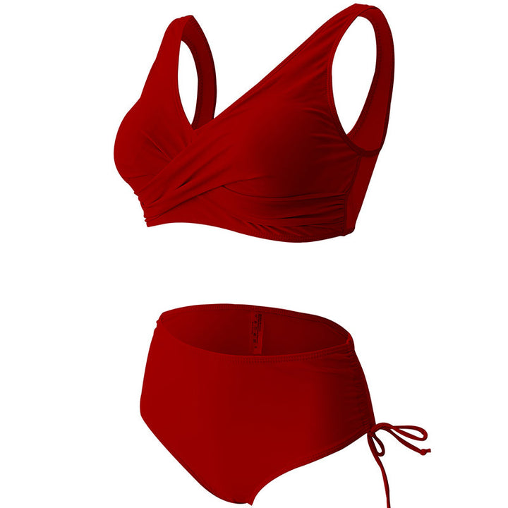 Kvinnors trendig enfärgad bikini set, enfärgad, högskuren med avtagbara kupor, framhäver kurvor och modern look.