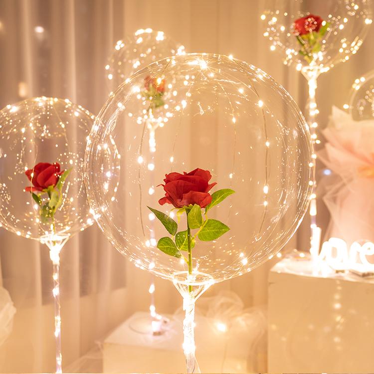 "LED-ljusballongbukett med färgglada rosor, konstgjorda blommor och glödande LED-ljus, visuell festdekoration för romantiska 