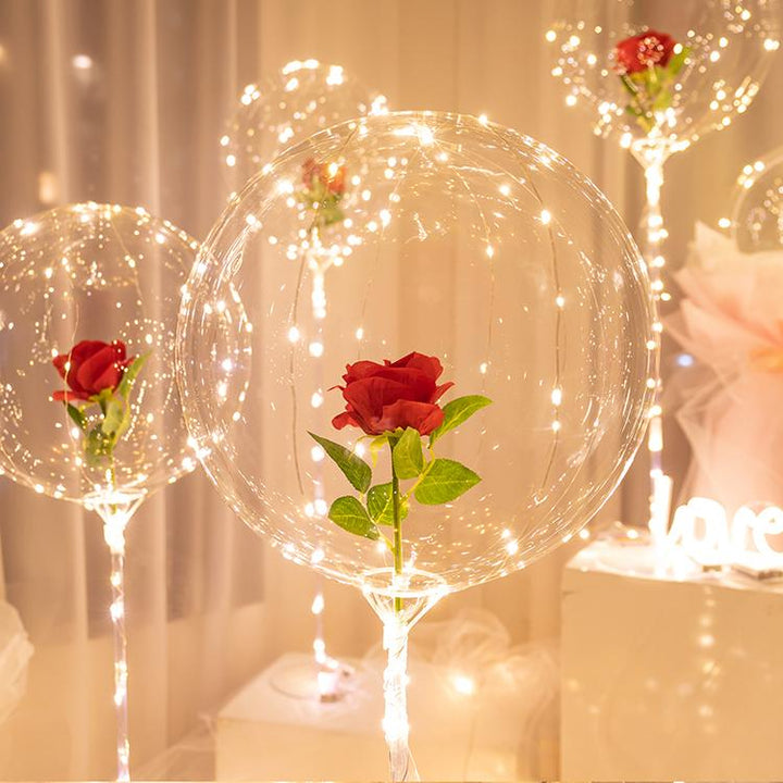 "LED-ljusballongbukett med färgglada rosor, konstgjorda blommor och glödande LED-ljus, visuell festdekoration för romantiska 
