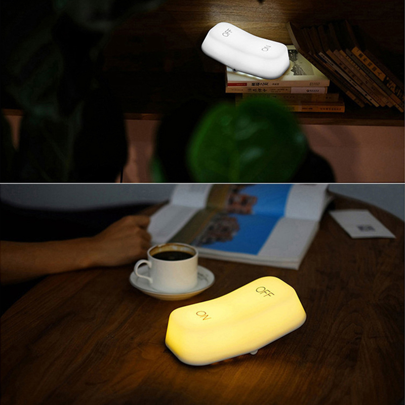 "LED-nattlampa med switch, kompakt design, ger skonsam belysning, perfekt för skrivbord eller nattduksbord."