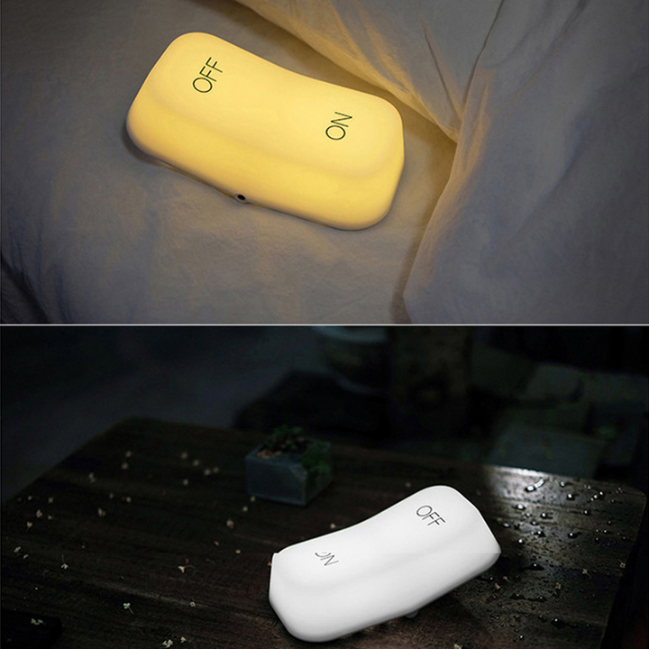 "LED-nattlampa med switch, kompakt design, ger skonsam belysning, perfekt för skrivbord eller nattduksbord."