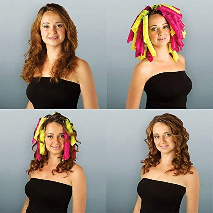 "Magic Curlers värmefri stylingkit rosa+orange, ger volym och mjuka lockar; idealiskt för olika hårtyper."