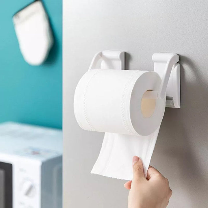 "Magnetisk justerbar kökshållare i vit ABS-plast på kylskåp, perfekt för folier och handdukar, elegant och funktionell."