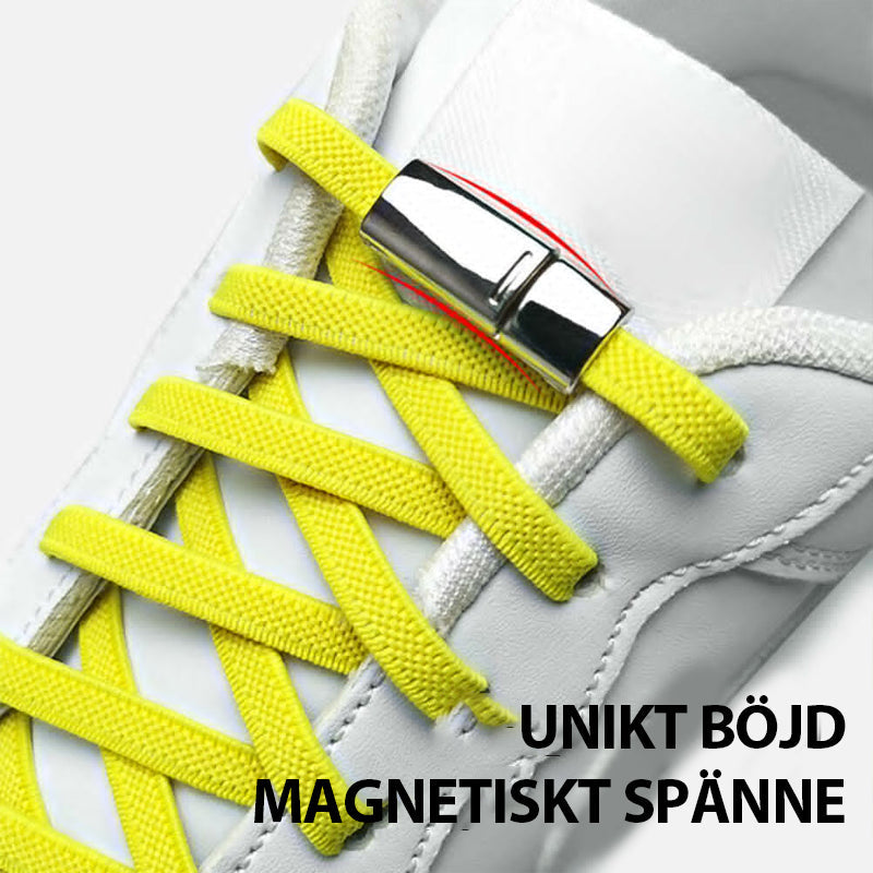 "Magnetiskt metallspänne för skosnören dam, elegant design i silver, svart och roséguld, stilfull och funktionell lösning."