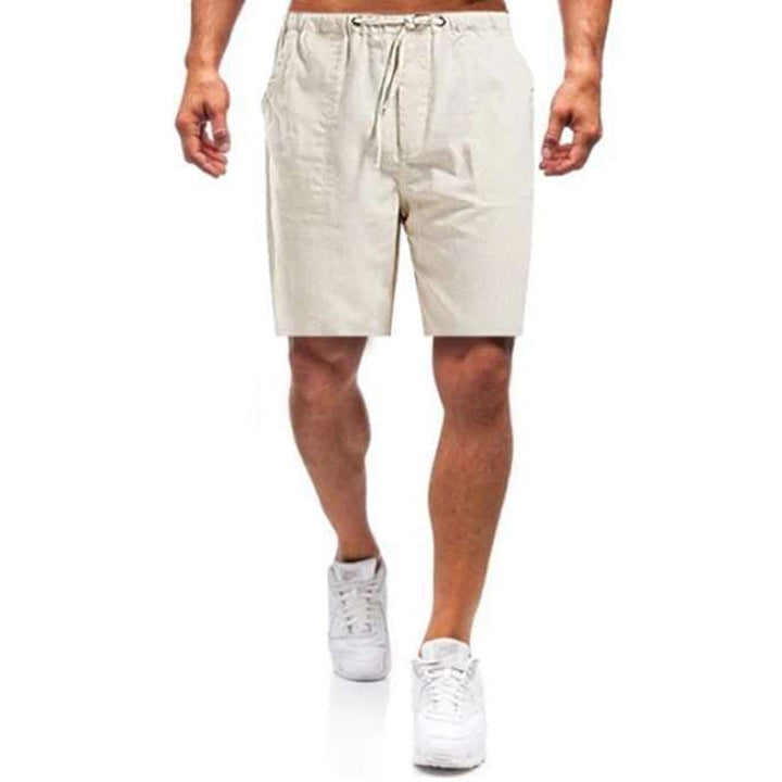 "Mäns linne shorts med lös passform, beige, elastiskt midjeband och dragsko, idealiska för sommardagar."