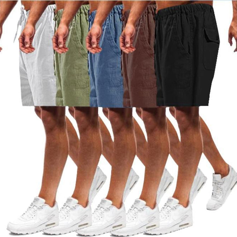 "Mäns linne shorts med lös passform, beige, elastiskt midjeband och dragsko, idealiska för sommardagar."