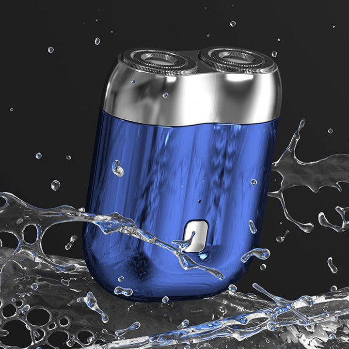 "Mini elektrisk rakapparat för män, bärbar, vattentät, kompakt design med rostfria stålblad och elegant finish."