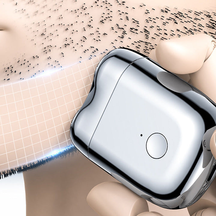 "Mini elektrisk rakapparat för män, bärbar, vattentät, kompakt design med rostfria stålblad och elegant finish."