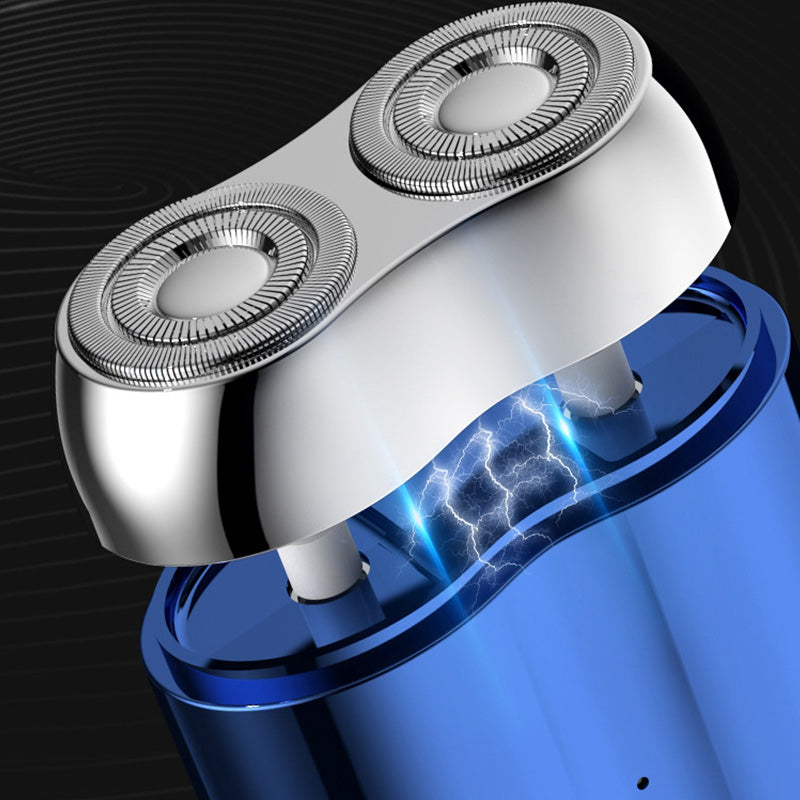 "Mini elektrisk rakapparat för män, bärbar, vattentät, kompakt design med rostfria stålblad och elegant finish."