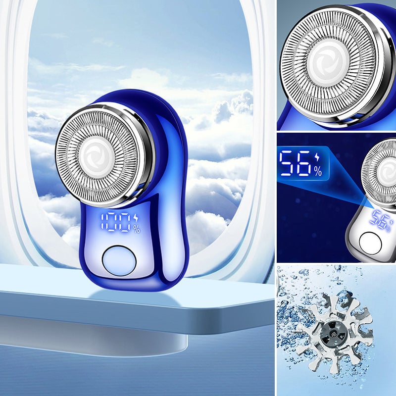 "Mini elektrisk rakapparat med smart digital display och kompakt design för effektiv herrrakning."
