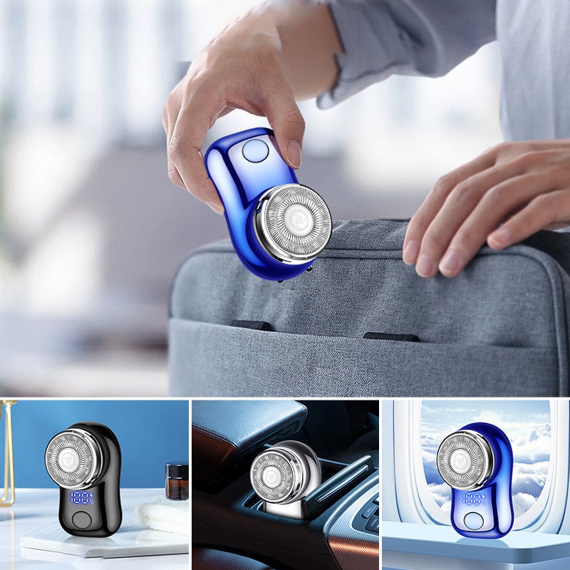 "Mini elektrisk rakapparat med smart digital display och kompakt design för effektiv herrrakning."