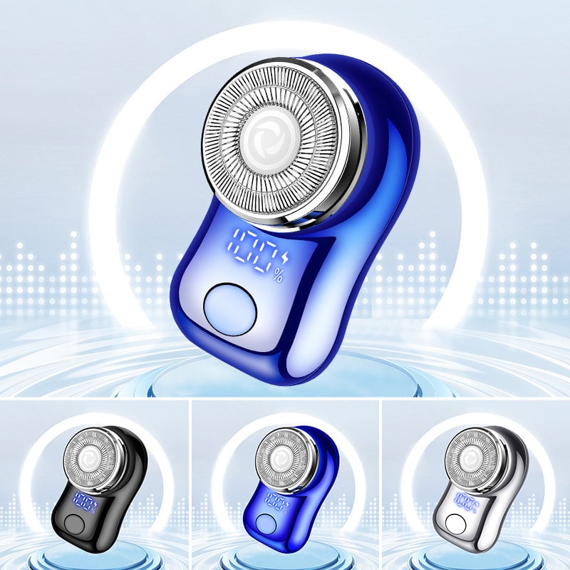 "Mini elektrisk rakapparat med smart digital display och kompakt design för effektiv herrrakning."