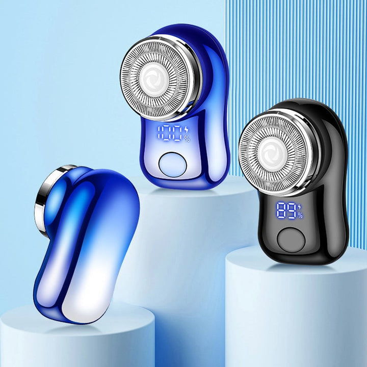 "Mini elektrisk rakapparat med smart digital display och kompakt design för effektiv herrrakning."