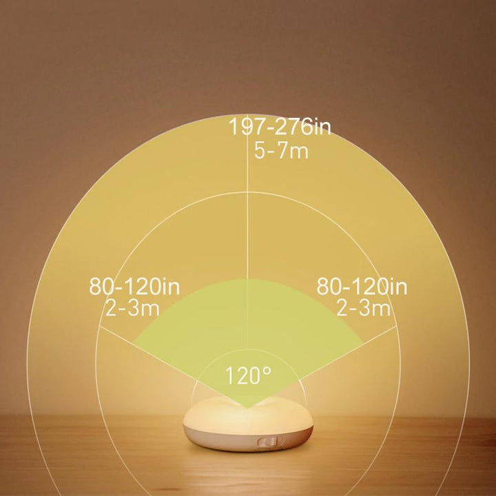 "Modern kompakt LED-nattlampa med smart rörelsesensor och varm belysning. Perfekt för säker och stilig nattbelysning."