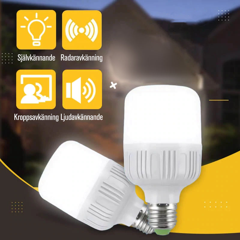 "Modern LED-lampa med automatisk rörelsesensor och ljudaktivering, perfekt för energieffektiv belysning inomhus och utomhus."
