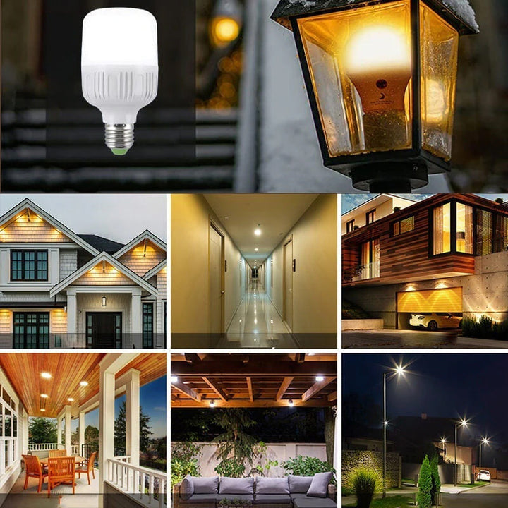 "Modern LED-lampa med automatisk rörelsesensor och ljudaktivering, perfekt för energieffektiv belysning inomhus och utomhus."
