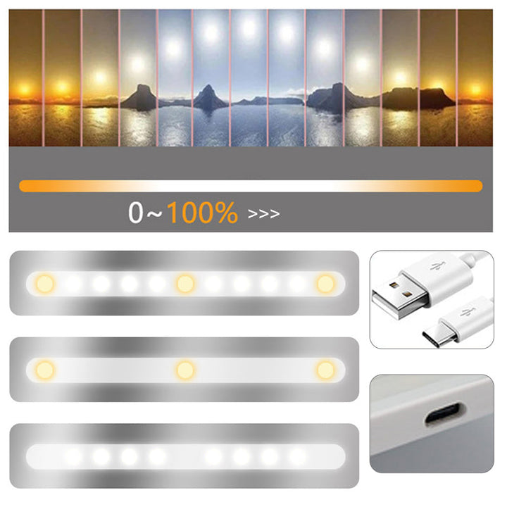 "Modern LED sminkspegel i bil med justerbar belysning i tre nivåer, monterad på bilens visir för optimal sminkning."