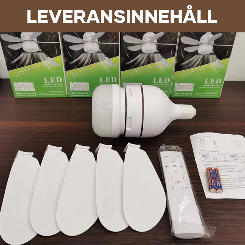 "Modern takfläkt med integrerad LED-lampa, stilren design, grå toner, fjärrkontroll med anpassningsbara inställningar."