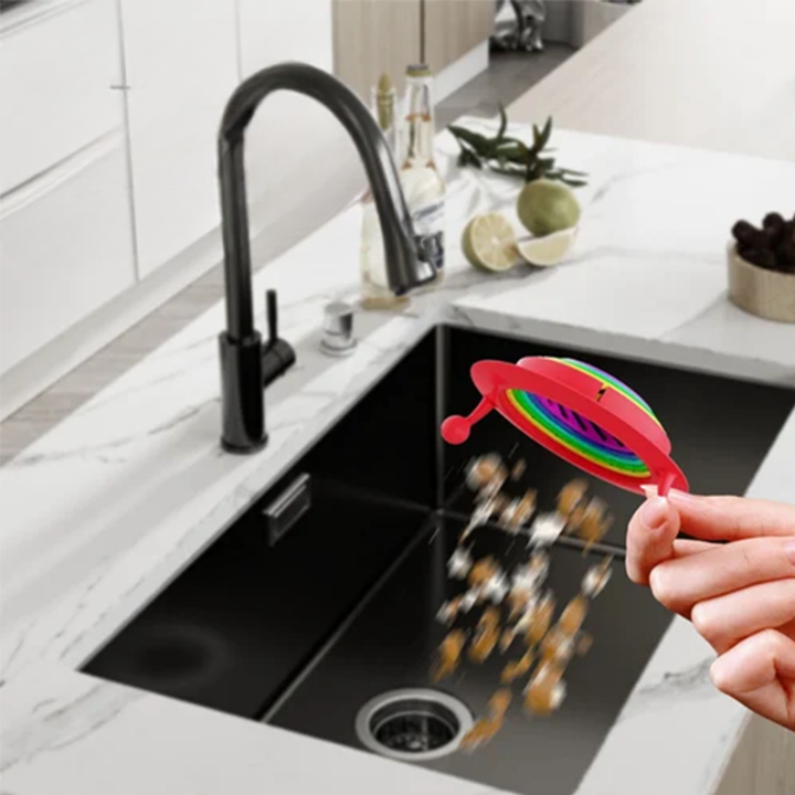 "Monsterdisksil i köket, PP-material, färgglad design, kompakt, passar standarddiskbänkar, rolig och funktionell."