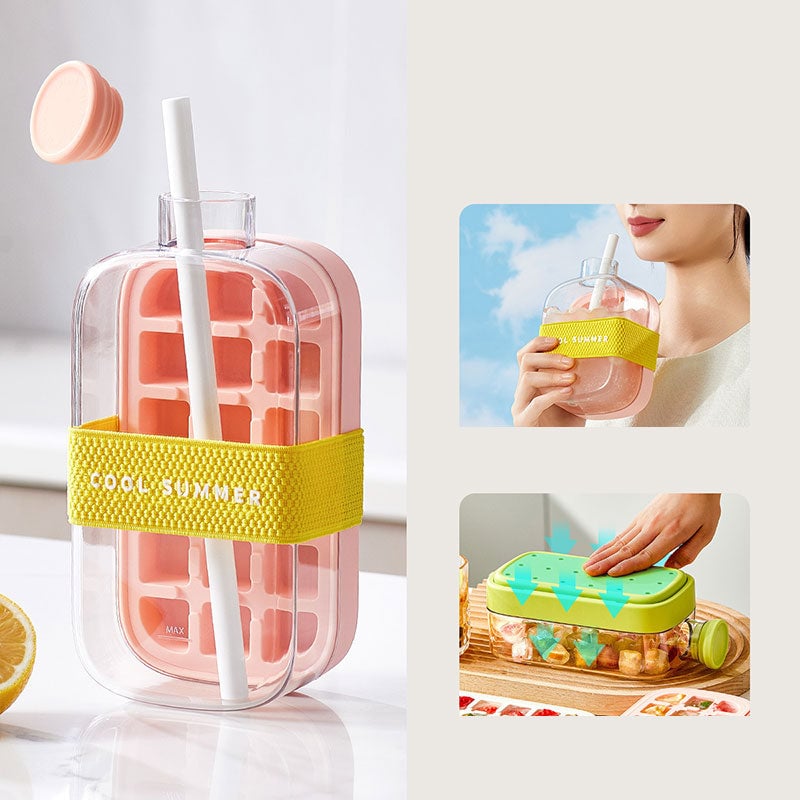 "Multifunktionell isflaska med sugrör, hållbar design, läcksäker, i rosa, grön och vit, kapacitet 500 och 800 ml."