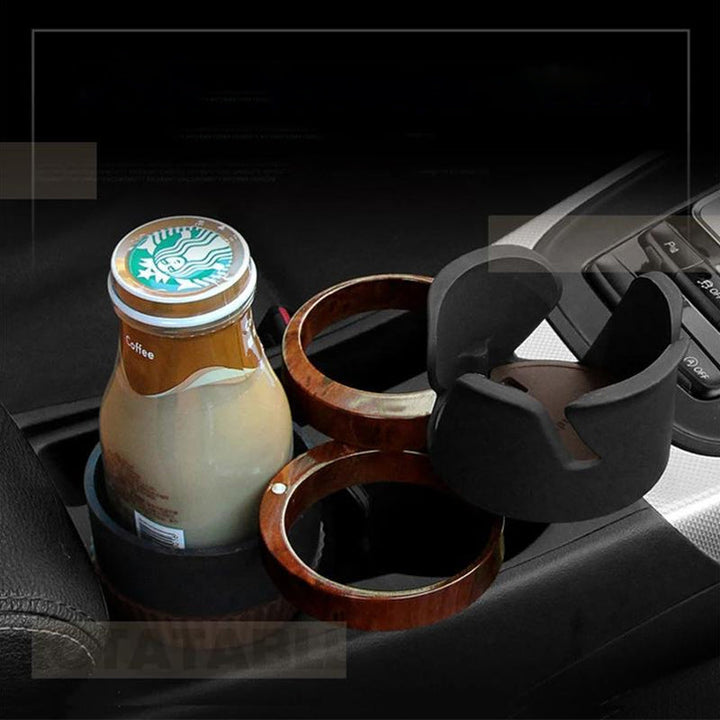 Multifunktionell kopphållaradapter för bilar, svart design, 360° rotation, förvarar drycker och tillbehör organiserat.