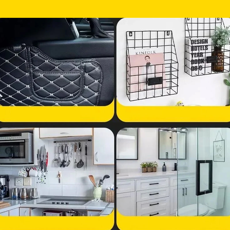 "Multifunktionella spännen fixerar bilmattor säkert, transparent och utan spår, med stark vidhäftning, 4x6cm, 5g."