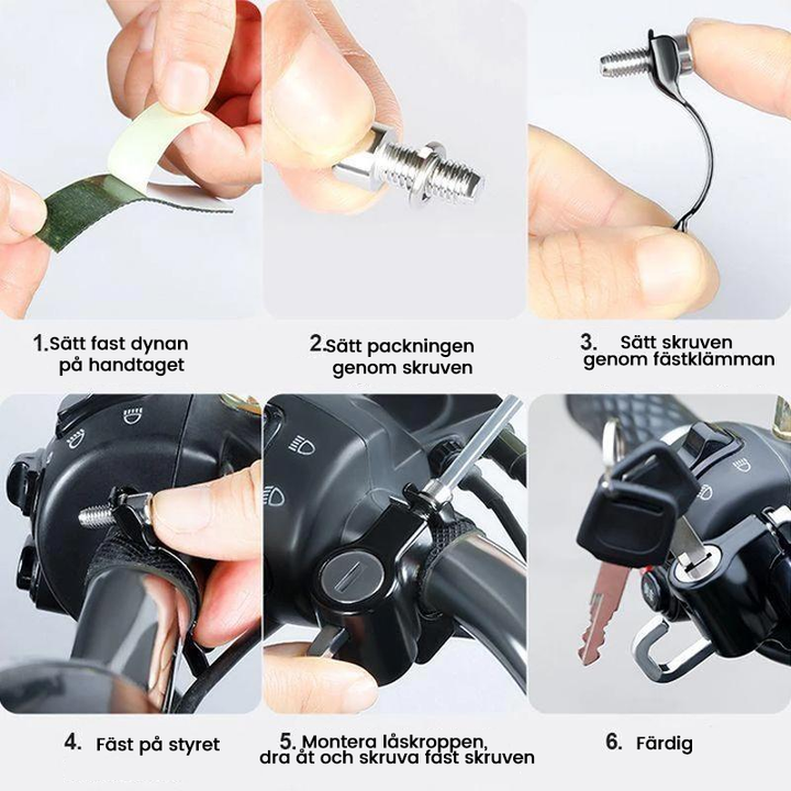 "Multifunktionellt aluminium hjälmlås för motorcykel, robust svart design, passar halv- och helhjälmar."