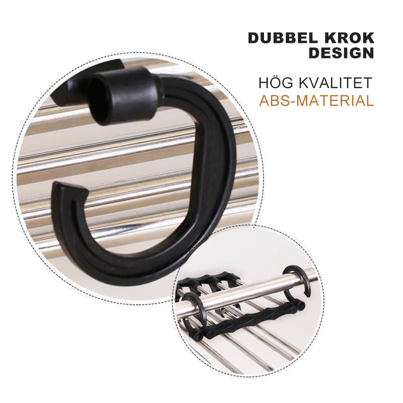 "Multifunktionellt klädhängare, platsbesparande unisex-design, rostfritt stål och svart ABS, för byxor och sjalar."