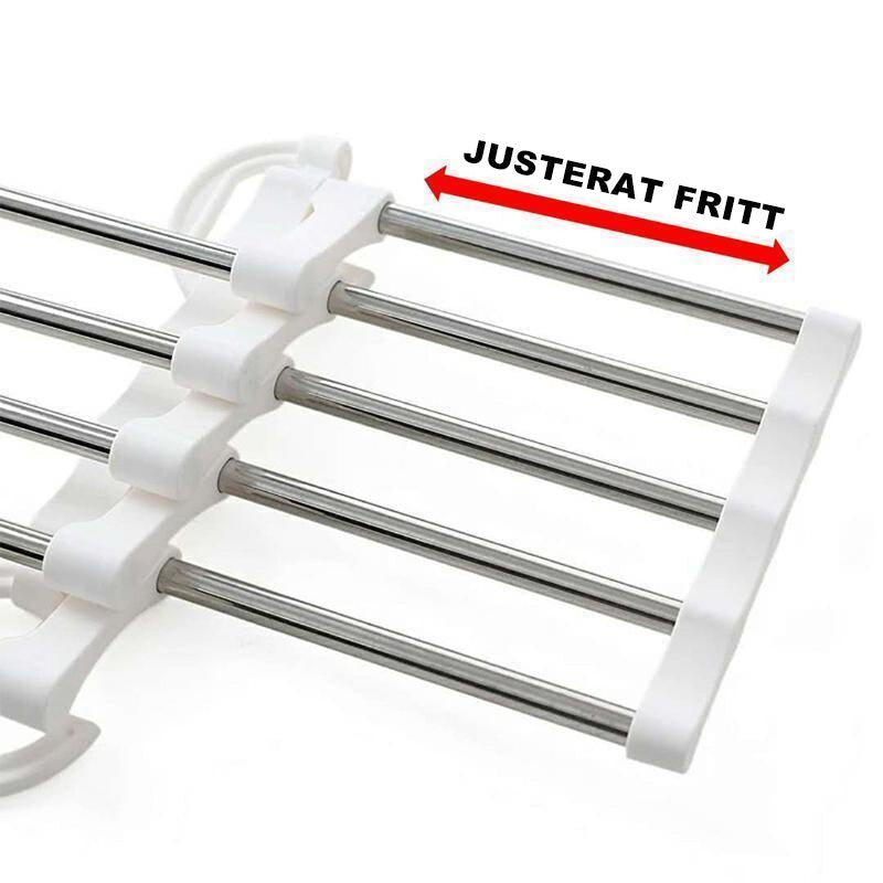 "Multifunktionellt klädhängare, platsbesparande unisex-design, rostfritt stål och svart ABS, för byxor och sjalar."