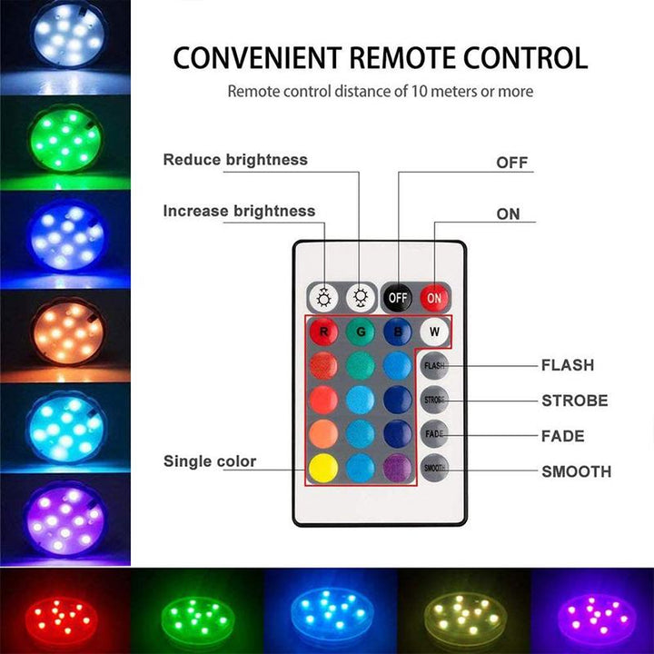 "Nedsänkningsbara LED-lampor, färgglad belysning för inomhus och utomhus, dynamisk design, vattentät IP68."