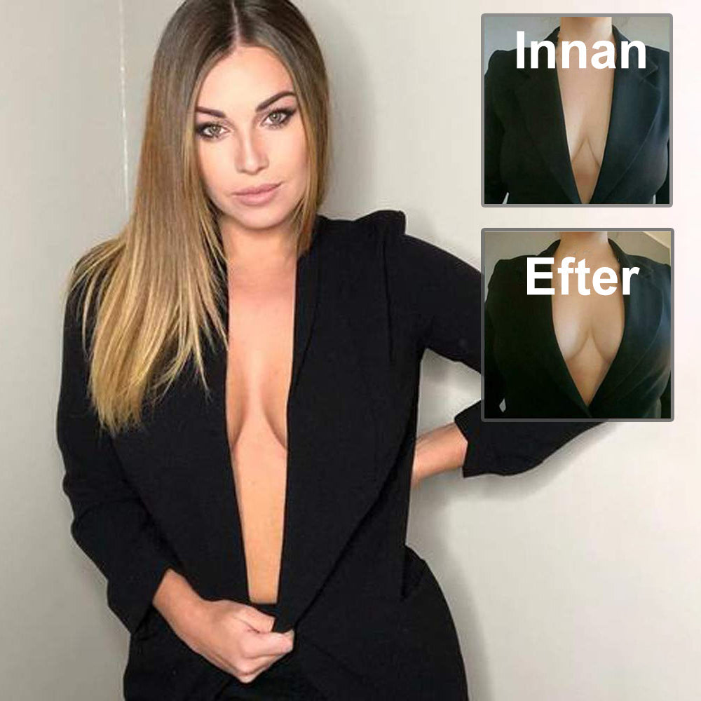 "Osynlig silikon brösttejp, vattentät och formgivande, svart och beige, perfekt för u-ringning och rygglösa klänningar."