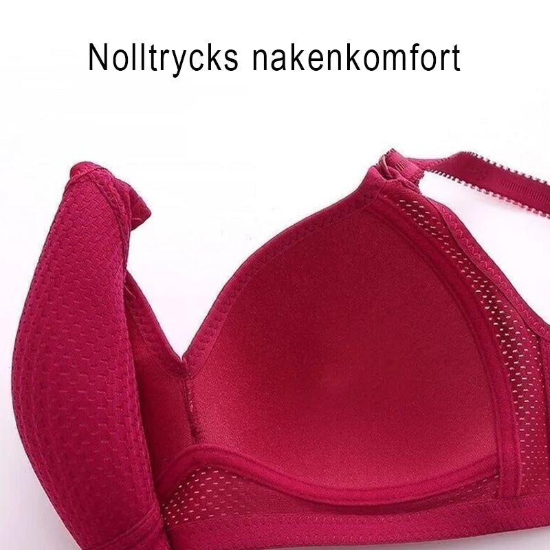 "Plus size bekväm trådlös bh för kvinnor med justerbart band, sömlös design i beige med elastiskt, justerbart band."