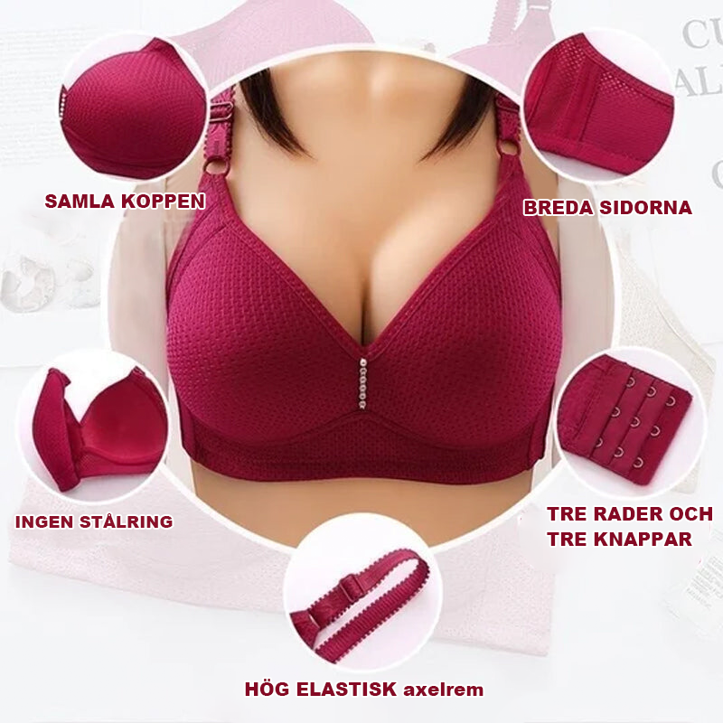 "Plus size bekväm trådlös bh för kvinnor med justerbart band, sömlös design i beige med elastiskt, justerbart band."