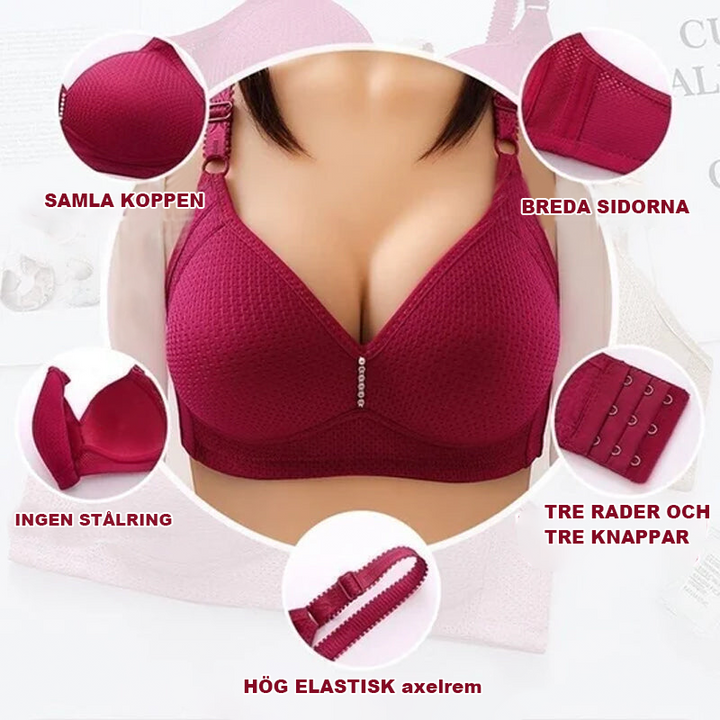 "Plus size bekväm trådlös bh för kvinnor med justerbart band, sömlös design i beige med elastiskt, justerbart band."