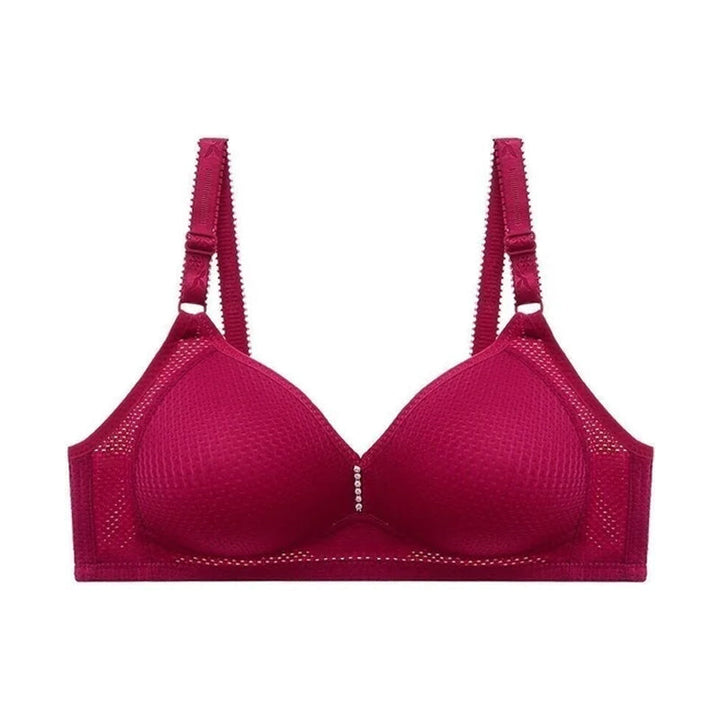 "Plus size bekväm trådlös bh för kvinnor med justerbart band, sömlös design i beige med elastiskt, justerbart band."