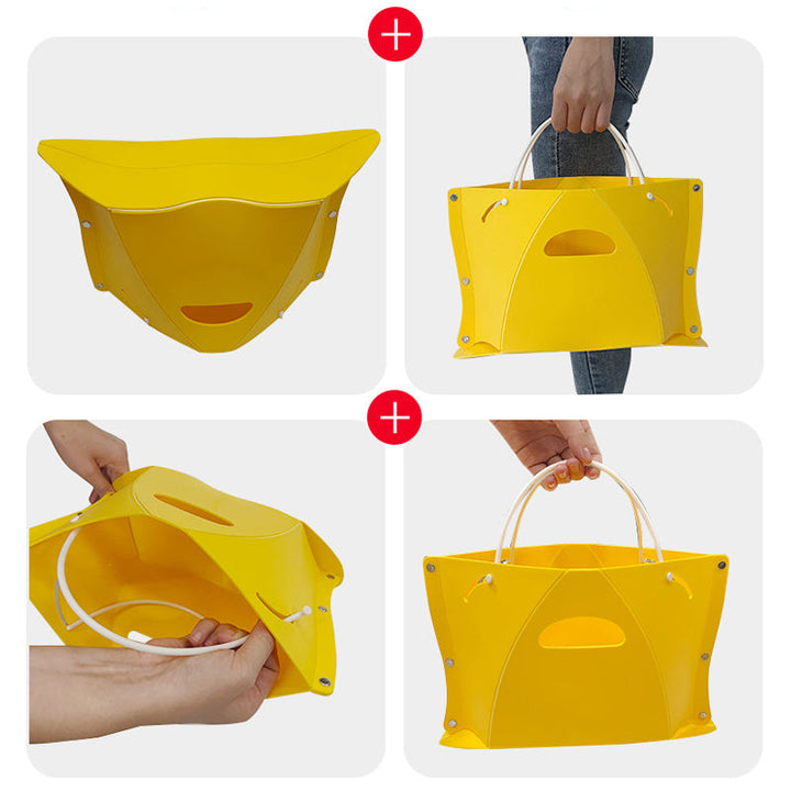 "Portabel hopfällbar pall i gult PP-material, enkel att bära, perfekt för camping och hemmet, finns i fler färger."