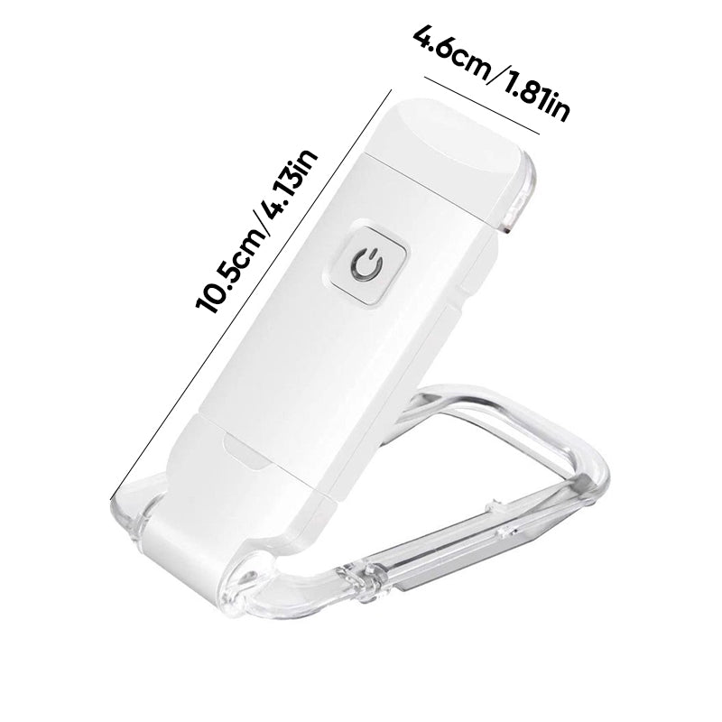 "Portabel justerbar uppladdningsbar LED-boklampa i rosa, svart, grön, blå eller vit med flexibel hållare och USB-laddning."