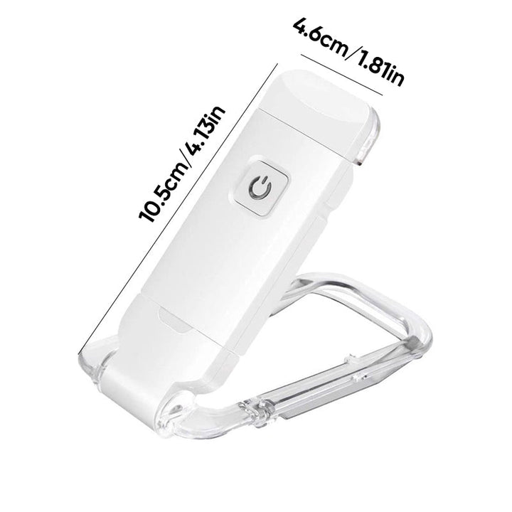 "Portabel justerbar uppladdningsbar LED-boklampa i rosa, svart, grön, blå eller vit med flexibel hållare och USB-laddning."