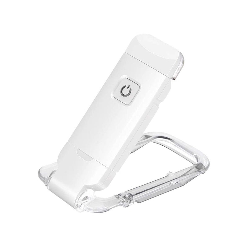 "Portabel justerbar uppladdningsbar LED-boklampa i rosa, svart, grön, blå eller vit med flexibel hållare och USB-laddning."
