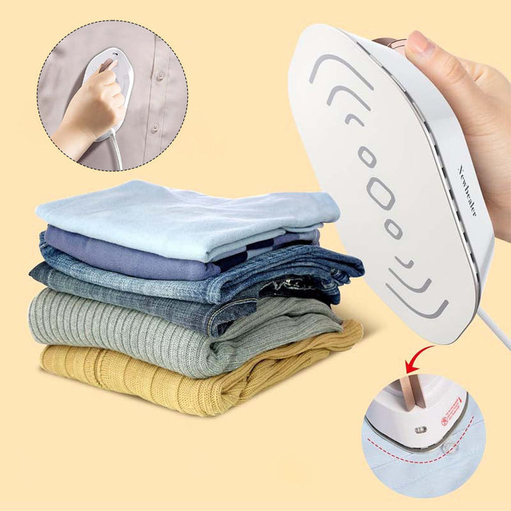 "Portabelt resestrykjärn, dubbla spänningar, kompakt design. Lätt, idealiskt för alla tyger och resor."