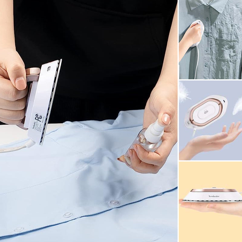 "Portabelt resestrykjärn, dubbla spänningar, kompakt design. Lätt, idealiskt för alla tyger och resor."