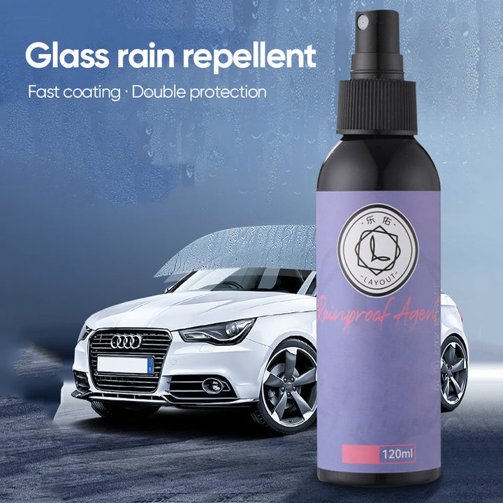 "Regnavvisande spray för bilglas, genomskinlig flaska, förbättrar sikten och avvisar vatten på vindruta och speglar."