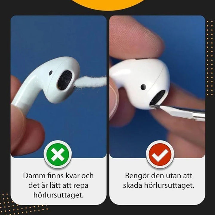 "Rengöringspenna för Bluetooth-öronsnäckor med mikrofiberborste, vit plast, kompakt och bärbar design för noggrann rengöring.