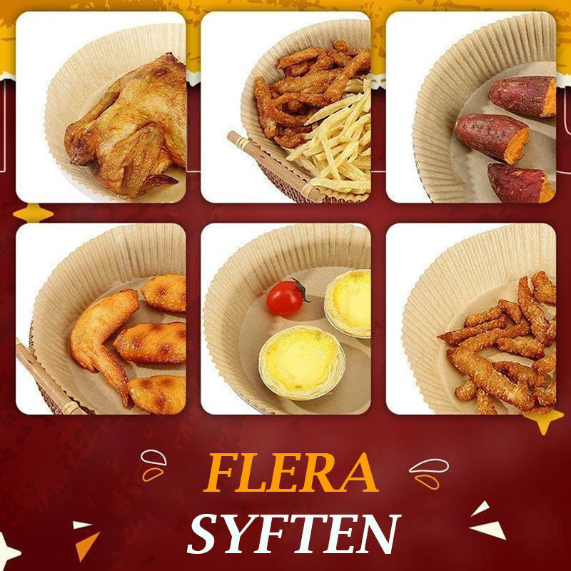"Runda silikonpapper för luft fritös, oljesäker, med förhöjda kanter; enkla att använda och non-stick för ren matlagning."