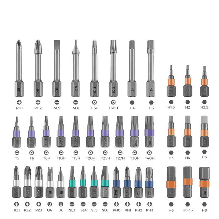 "Sats med 24 magnetiska skruvmejselhuvuden, snabbt växlande handtag, robust aluminium, perfekt för DIY-projekt."