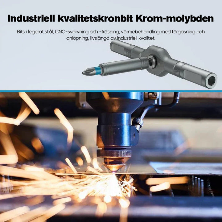"Sats med 24 magnetiska skruvmejselhuvuden, snabbt växlande handtag, robust aluminium, perfekt för DIY-projekt."