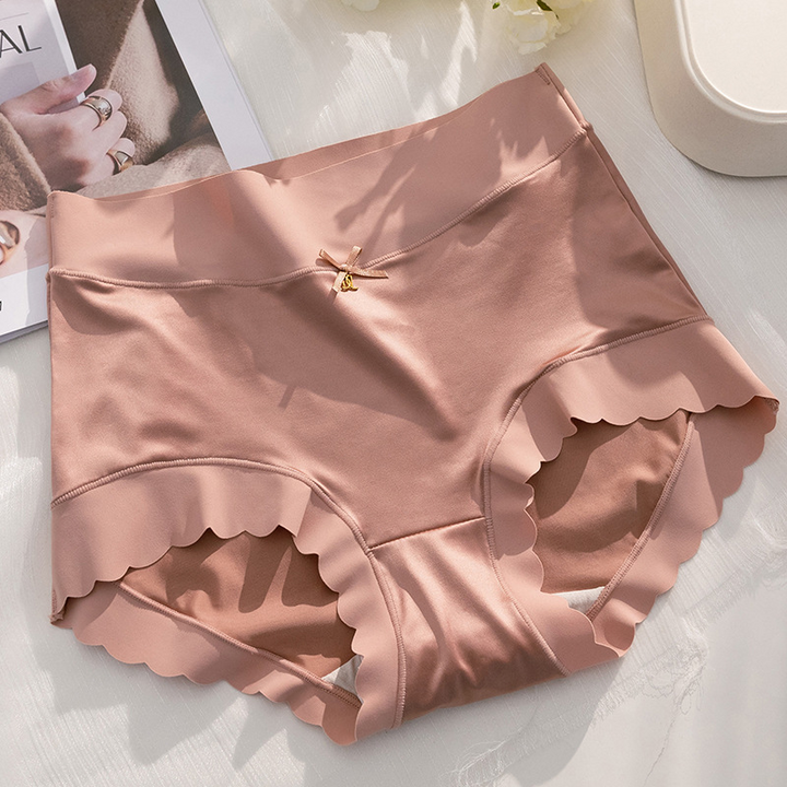 Silkeslena medelhöga satinunderkläder för kvinnor, elegant design i sidenmaterial med icke-rullande kanter.