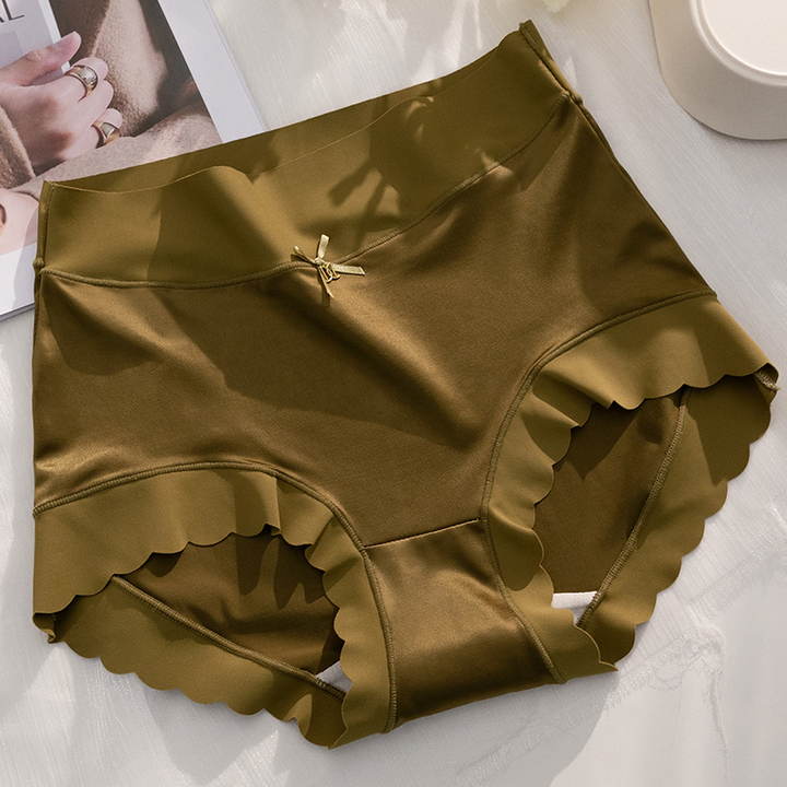 Silkeslena medelhöga satinunderkläder för kvinnor, elegant design i sidenmaterial med icke-rullande kanter.